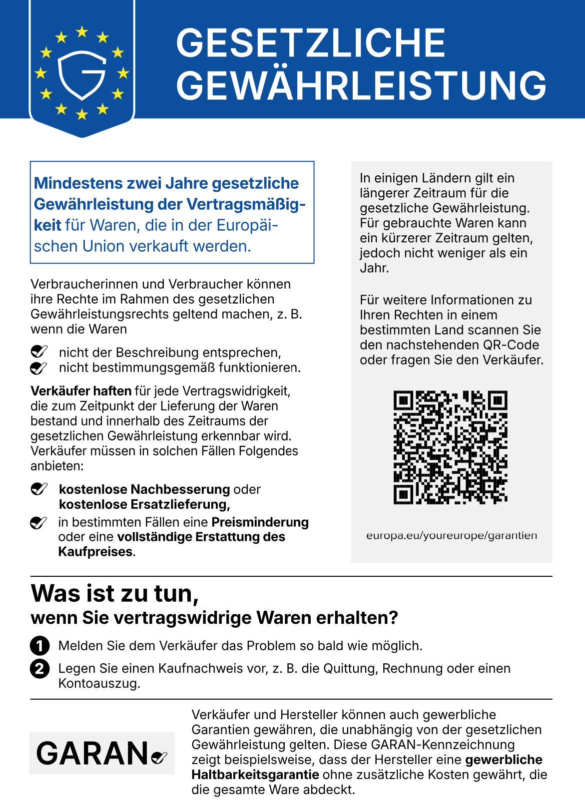 Infografik zur gesetzlichen Gewährleistung in der EU