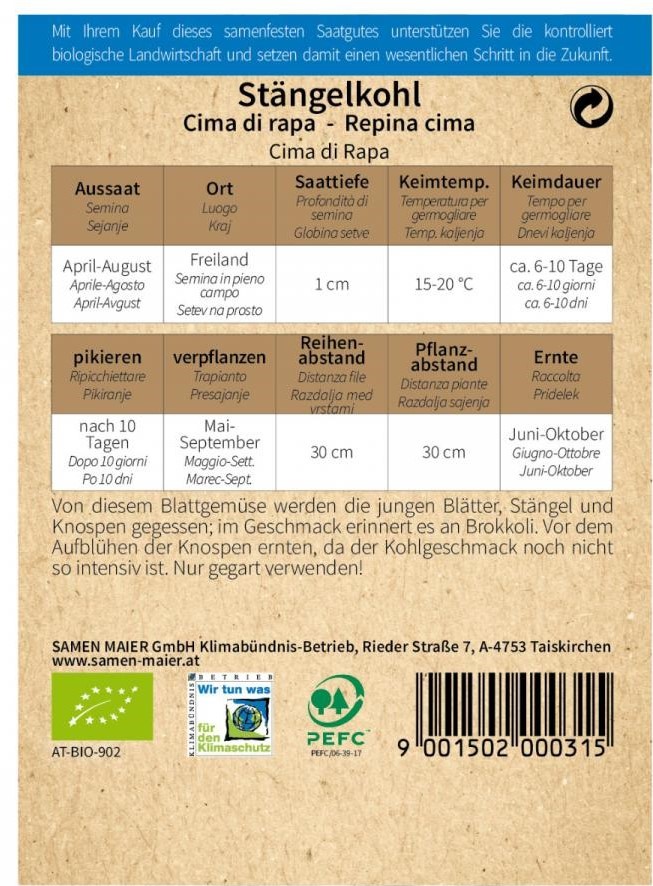 Bio Stängelkohl Cimi di Rapa - Produktbild 2