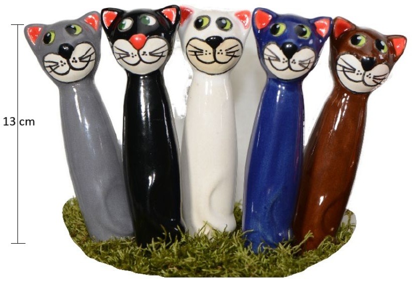 Keramik Katze Metallstift sort. ca.13 cm