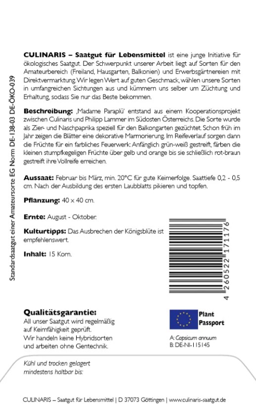 Bio Paprika Madame Paraplü (CA44) - Produktbild 2