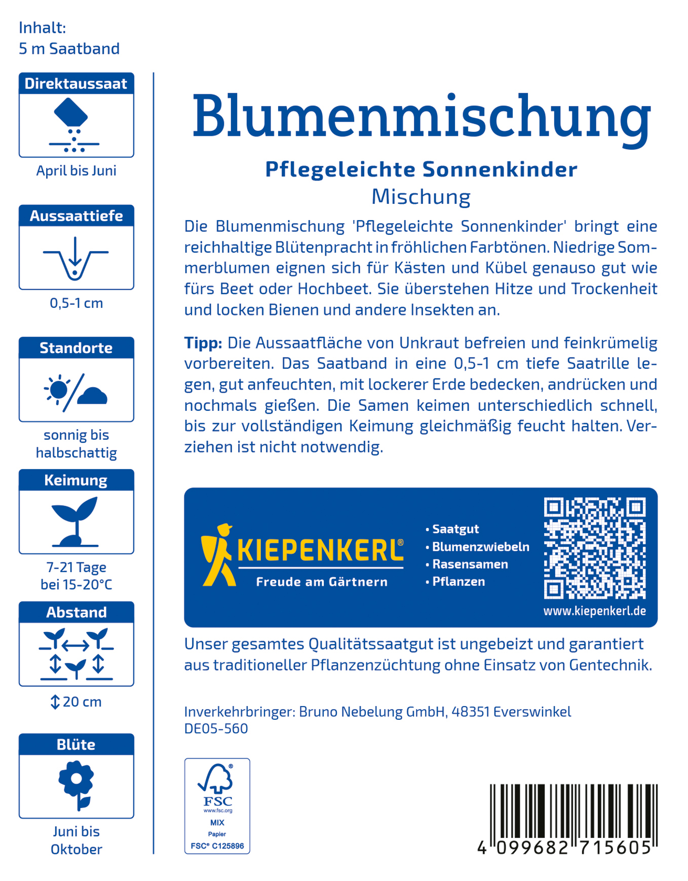 Blumenk Misch. Pflegel. Sonnenk Saatband - Produktbild 2