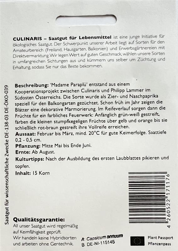 Bio Paprika Madame Paraplü (CA44) - Produktbild 2